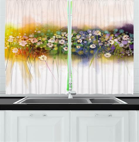 Spring Floral Kitchen Curtains 2 Panel Set Window Drapes 55" X 39" Ambesonne | eBay