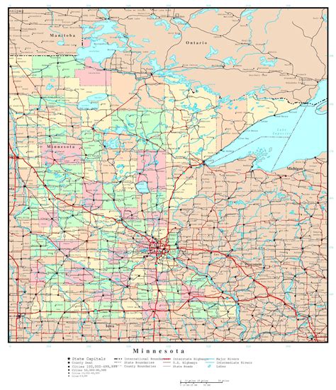 Laminated Map Large Detailed Old Administrative Map Of Minnesota | Images and Photos finder