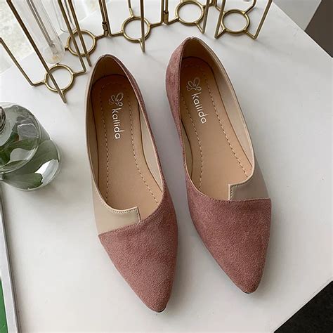 YOUYEDIAN pointed toe patchwork Women single shoes Splice Color Flats ...