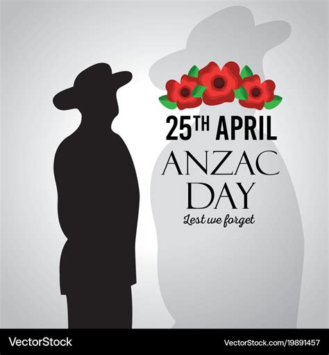 Anzac day lest we forget silhouette military Vector Image