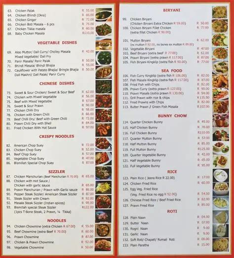 Menu at Bismillah Restaurant-B1, Johannesburg, Fordsburg Towers