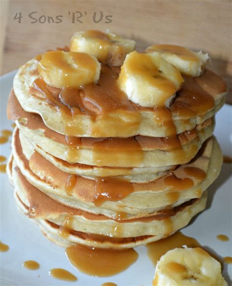 Banana Pancakes with Peanut Butter Syrup - 4 Sons 'R' Us