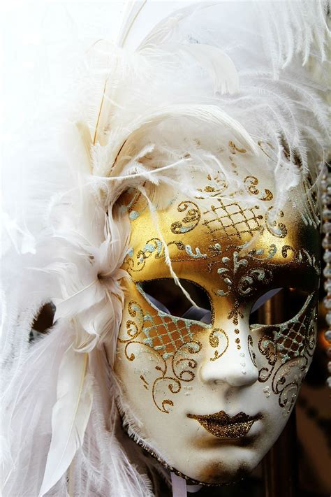 person, wearing, white, gold, glittered, cocktail mask, mask, venice, carnival, venice - Italy ...