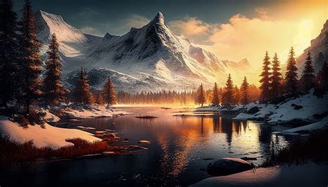 Mountain view, Winter, Sunlight, River, Snow, Sky, HD wallpaper | Peakpx