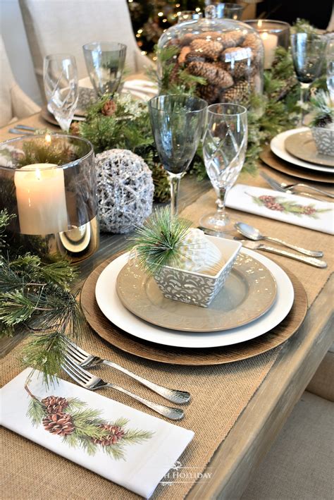 Simple Woodland and Pine Cone Christmas Table Setting - Home with Holliday