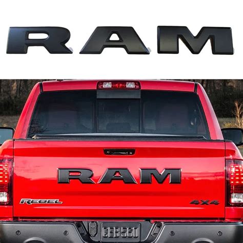 Set Of 3 R/A/M Matte Black RAM 3D Letters Tailgame Emblem Rear RAM Sticker for Dodge RAM 1500 ...