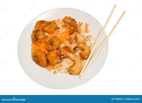 Plate Of Chinese Food On White Stock Image - Image of white, shrimp ...