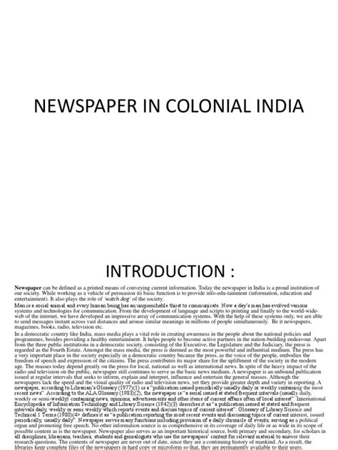 Newspaper in Colonial India | PDF | Mass Media | Newspaper And Magazine