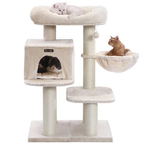 FEANDREA Cat Tree, Cat Tower with XXL Plush Perch, Basket Lounger Cat Condo with Adjustable ...