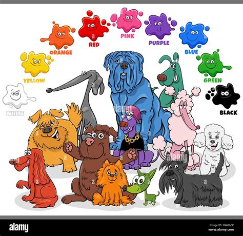 Basic colors with group of cartoon colorful dogs Stock Photo - Alamy