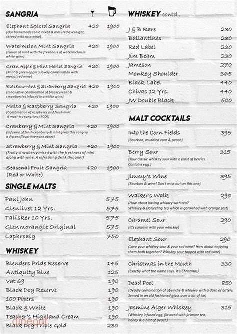 Menu of Elephant and Co., Kalyani Nagar, Pune | Dineout