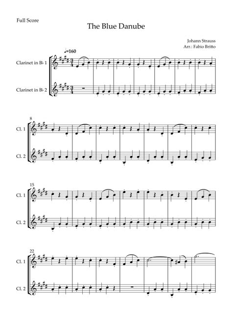 Blue Danube (Waltz by Johann Strauss) for Clarinet in Bb Duo Sheet ...