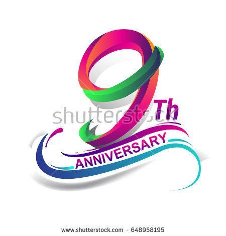 9th anniversary celebration logotype green and red colored. nine years ...