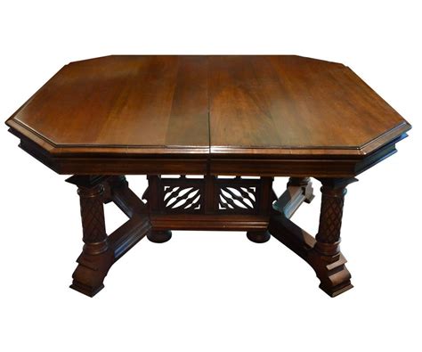 Antique Gothic Style Dining Table with Eight Chairs with Three Leafs ...