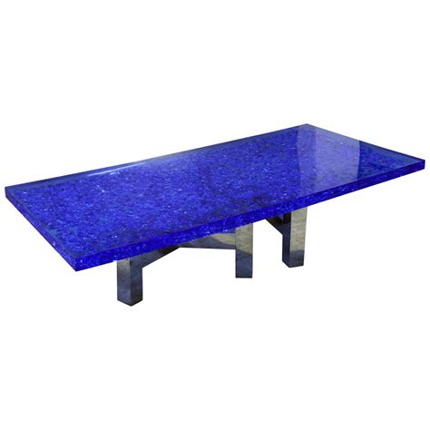 Blue Lucite and Murano Glass Table Nickel-Plated Brass Base ...