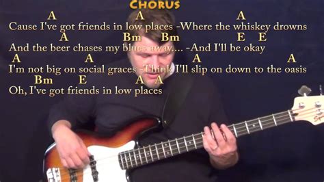 Friends in Low Places (Garth Brooks) Bass Guitar Cover Lesson in A with Chords/Lyrics - YouTube