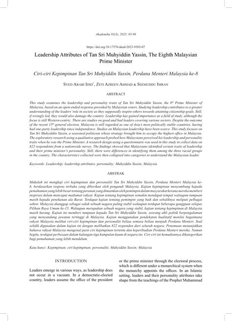 (PDF) Leadership Attributes of Tan Sri Muhyiddin Yassin, The Eighth ...