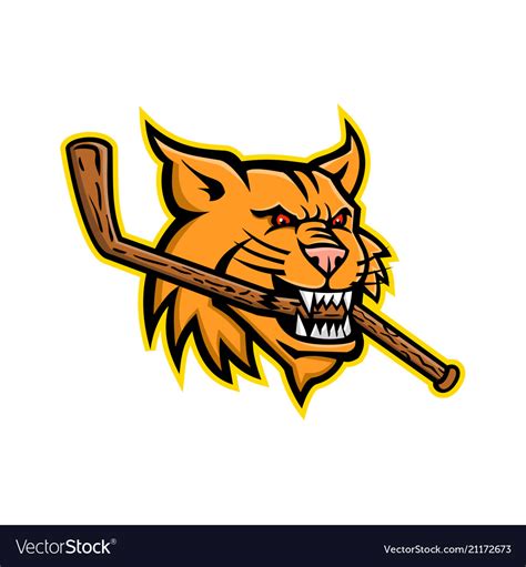 Bobcat ice hockey mascot Royalty Free Vector Image