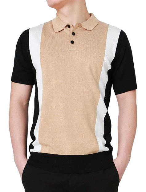 1950s Men’s Clothing uxcell Men Color Block Paneled Knitted Cotton Short Sleeves Golf Polo ...