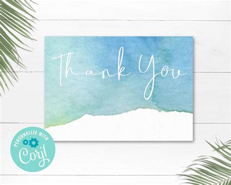 0cean Blue Thank You card printable template personalize and | Etsy