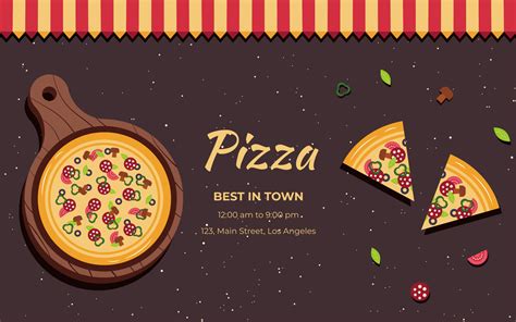 Pizza banner or background. Pizza on the board. Vector illustration ...