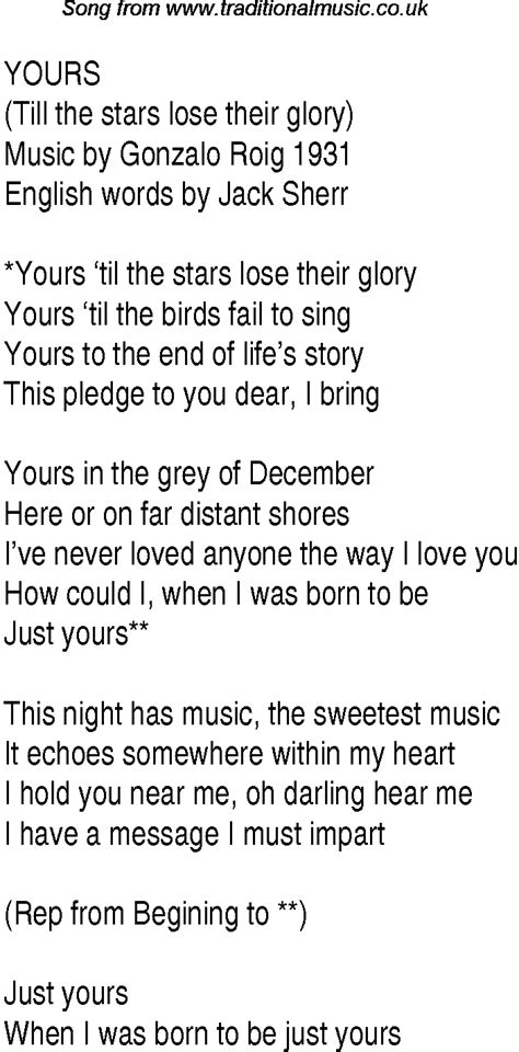 1940s Top Songs: lyrics for Yours