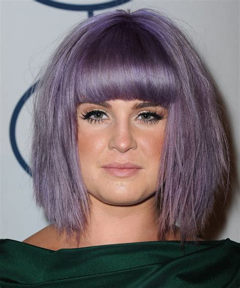 Kelly Osbourne Medium Straight Purple Hairstyle with Blunt Cut Bangs