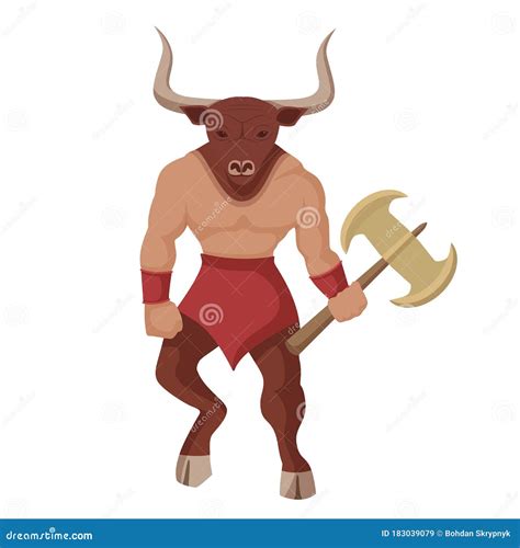 Minotaur with Battle Ax. Mythical Greek Colored Powerful Creature the Half Human Bull. Stock ...