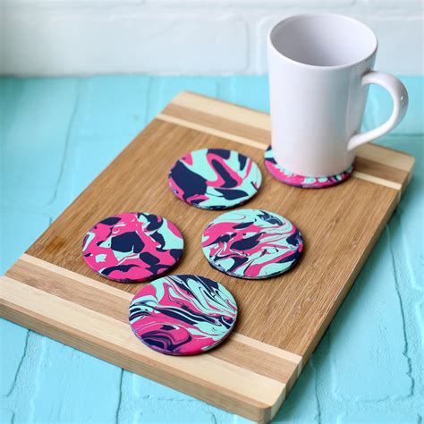 Paint Pour Coasters Craft Idea - Sugar Bee Crafts