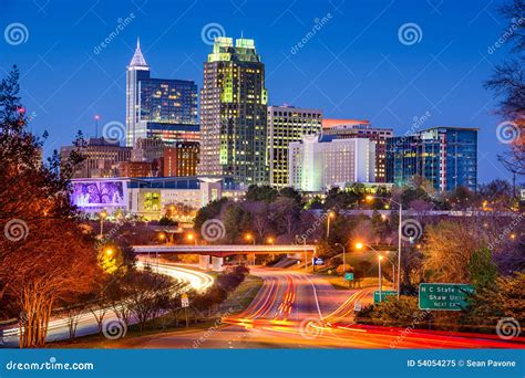 Raleigh North Carolina Skyline Stock Image - Image of night, highway ...