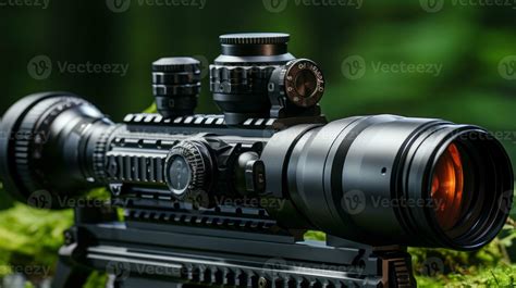 Rifle scope sight aiming weapon on nature green background. 32328879 ...