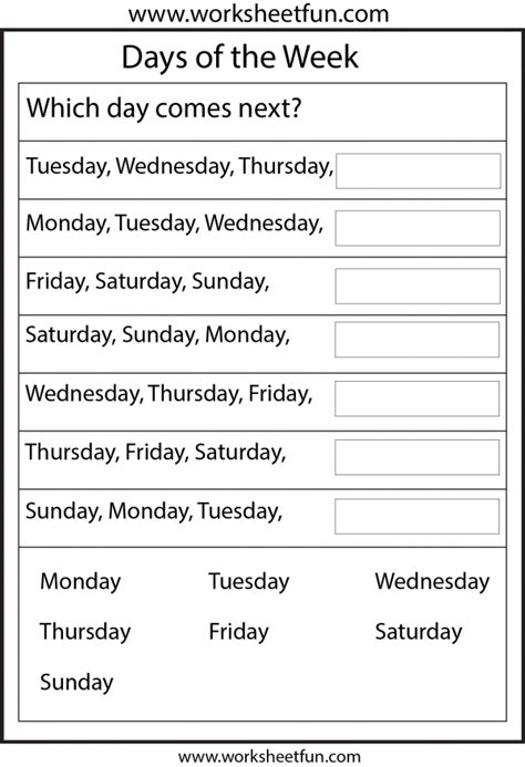 Days of the Week – 1 Worksheet / FREE Printable Worksheets ...