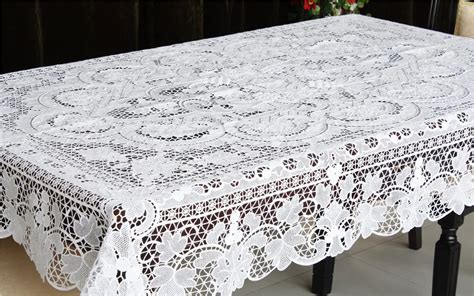 100% Lace Linen Embroidered cutwork tablecloth white rectangle table ...