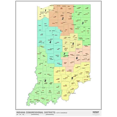 Indiana 2022 Congressional Districts Wall Map by MapShop - The Map Shop