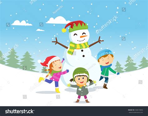 Happy Kids Playing Snowman Stock Illustration 538619050 | Shutterstock