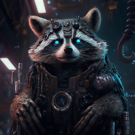 Premium AI Image | A raccoon with blue eyes sits in a dark space.