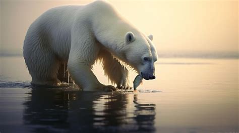 Premium Photo | Polar bear eating fresh fish happily