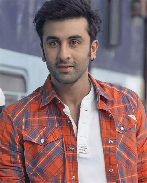 Ranbir Kapoor in blue and orange check shirt showing his textured short fringes | Ranbir kapoor ...