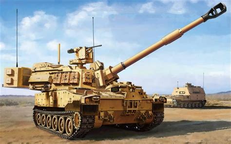 Download wallpapers M109 howitzer, Paladin, M109A6, modern military equipment, artillery, 155mm ...