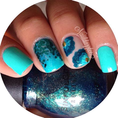 Teal nails. Skittle mani. Floral nails. Glitter gradient nails. | Teal nails, Glitter gradient ...