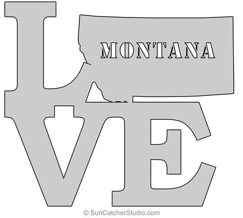 Montana LOVE map outline scroll saw pattern shape state stencil clip art printable downloadable ...