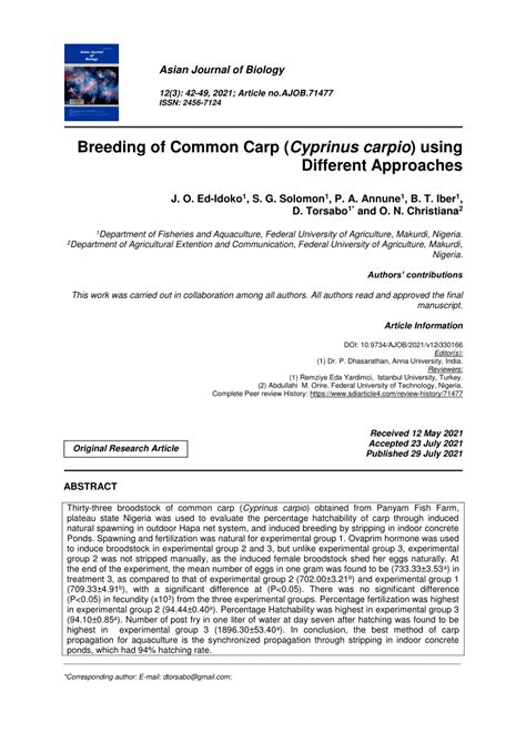 (PDF) Breeding of Common Carp (Cyprinus carpio) using Different Approaches