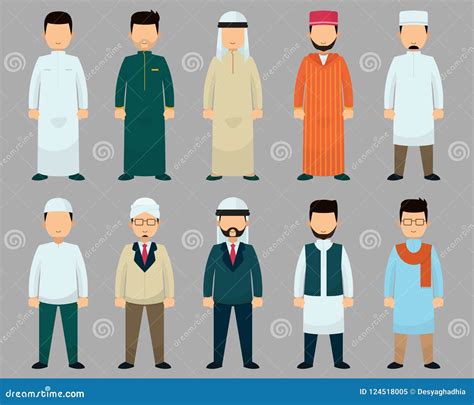 Muslim with Diverse Clothes Styles, Man Icons Wearing Islamic Culture ...