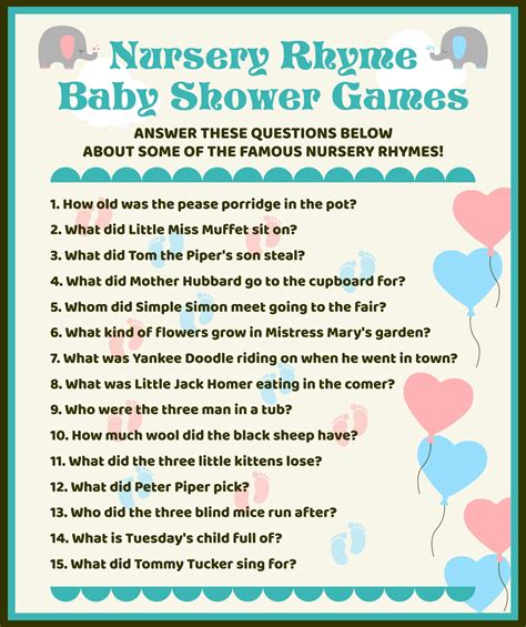 Free Printable Baby Shower Nursery Rhyme Games, 47% OFF