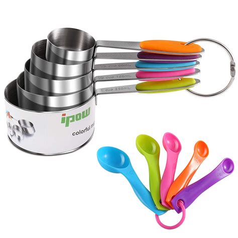 IPOW Measuring Cups and Measuring Spoon Set, 5pcs Stainless Steel Measuring Cups with Thickened ...