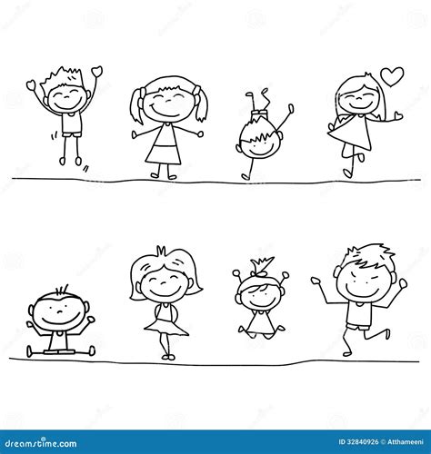 Hand Drawing Cartoon Happy Kids Royalty Free Stock Image - Image: 32840926