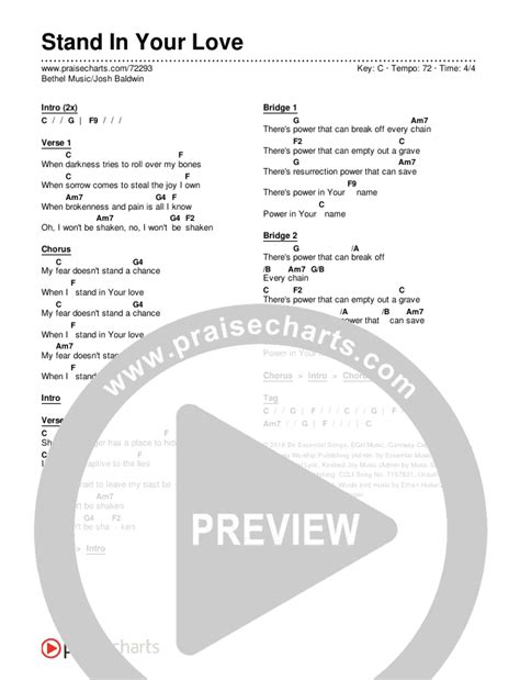 Stand In Your Love Chords PDF (Bethel Music / Josh Baldwin) - PraiseCharts