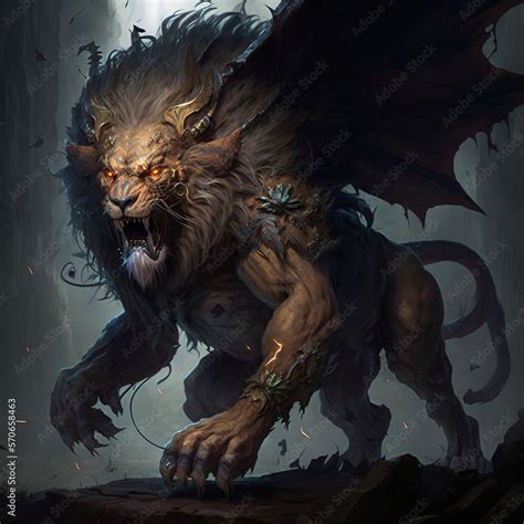 illustration concept art of a fierce manticore monster on the ...