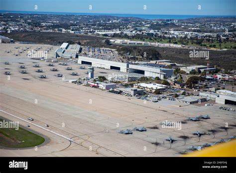 An aerial view of the flight line on Marine Corps Air Station Miramar, San Diego, California ...