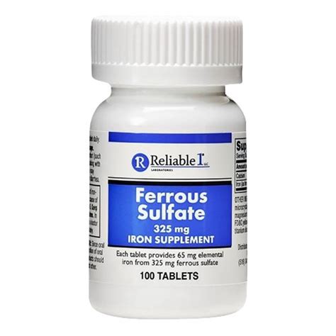 Reliable 1 Ferrous Sulfate 325 mg Iron supplement 100 Tablets - drugsupplystore.com